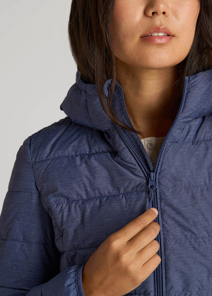 American Tall Men|Women Packable Puffer Jacket for Tall Women in Blue Space Dye