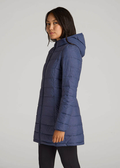 American Tall Men|Women Packable Puffer Jacket for Tall Women in Blue Space Dye