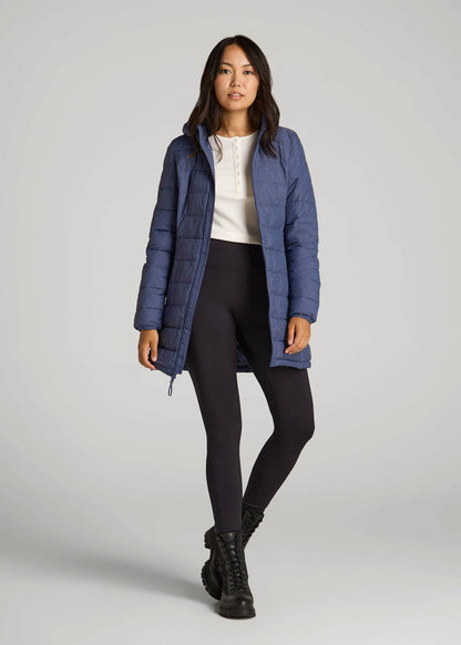 American Tall Men|Women Packable Puffer Jacket for Tall Women in Blue Space Dye