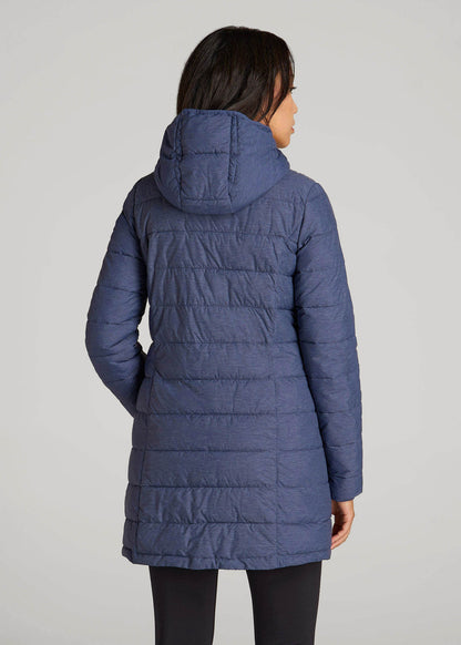 American Tall Men|Women Packable Puffer Jacket for Tall Women in Blue Space Dye