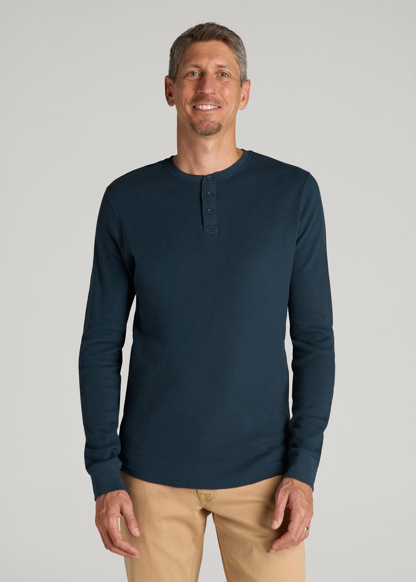 American Tall Men Double Honeycomb Thermal Long-Sleeve Henley Shirt for Tall Men in True Navy