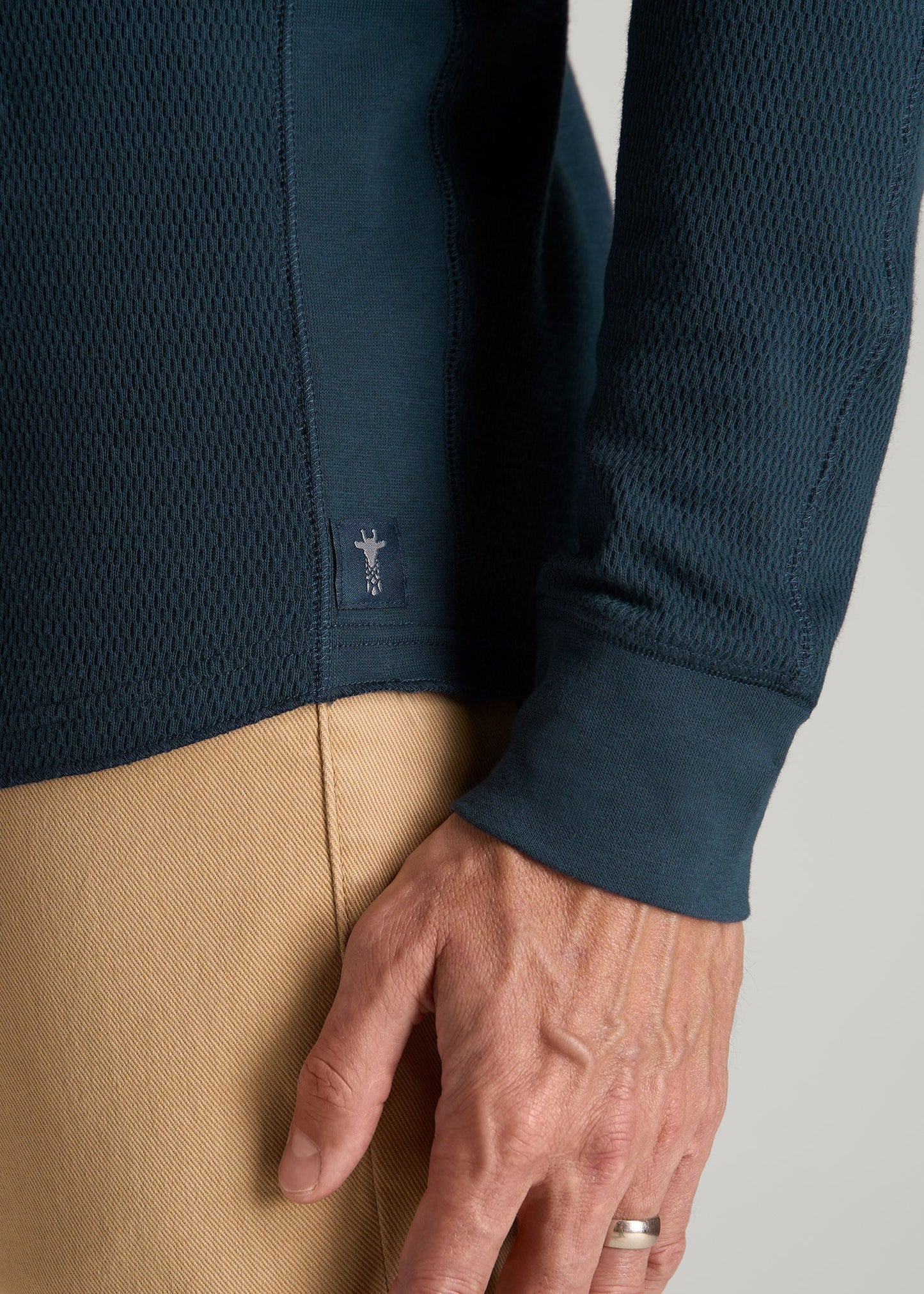 American Tall Men Double Honeycomb Thermal Long-Sleeve Henley Shirt for Tall Men in True Navy