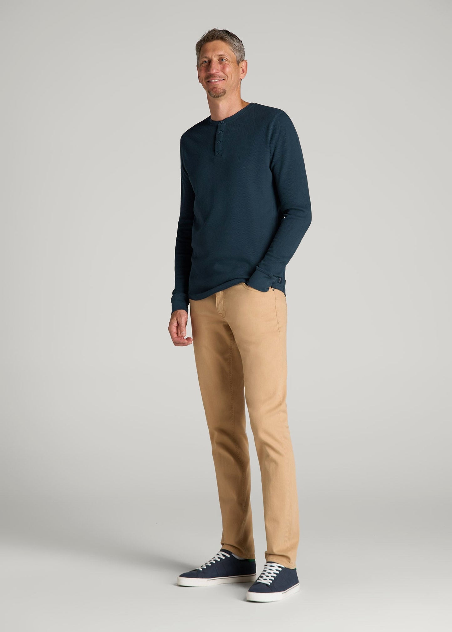 American Tall Men Double Honeycomb Thermal Long-Sleeve Henley Shirt for Tall Men in True Navy
