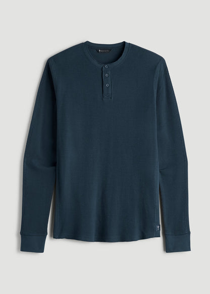 American Tall Men Double Honeycomb Thermal Long-Sleeve Henley Shirt for Tall Men in True Navy
