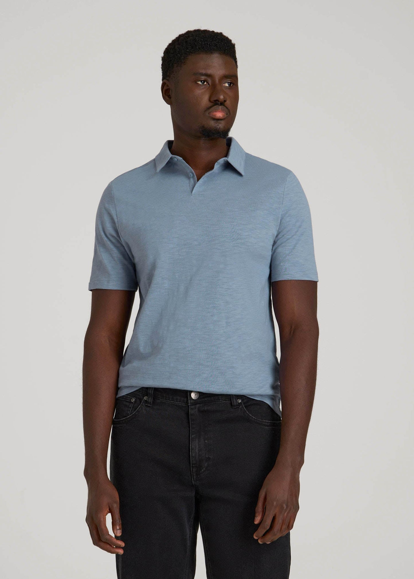 American Tall Men Slub Self Collar Polo Shirt for Tall Men in Chambray