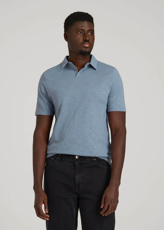 American Tall Men Slub Self Collar Polo Shirt for Tall Men in Chambray