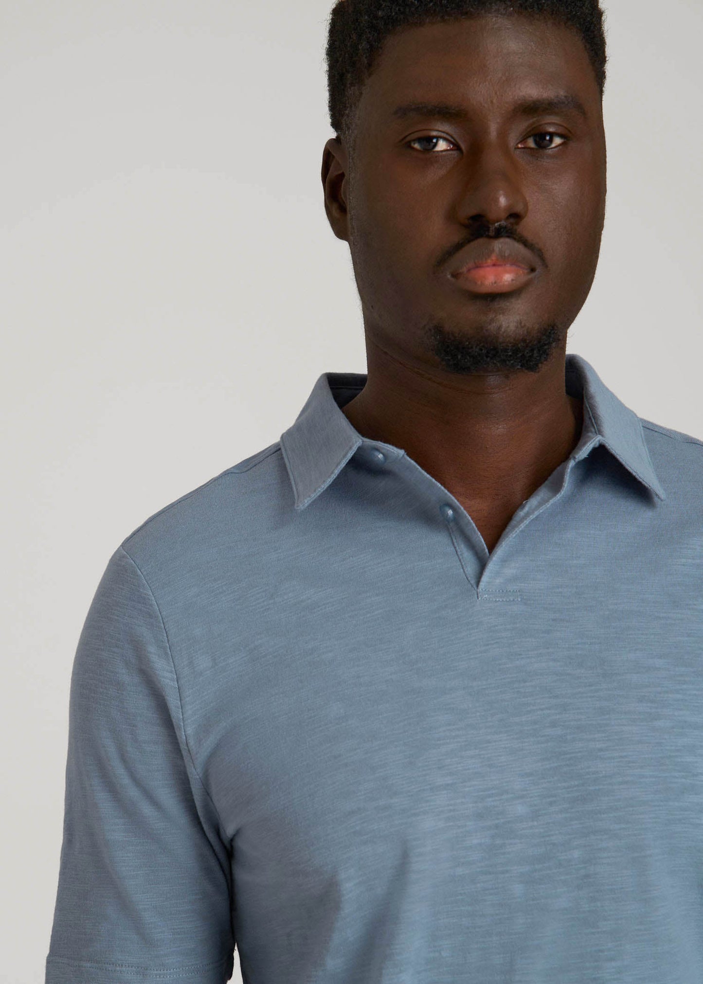 American Tall Men Slub Self Collar Polo Shirt for Tall Men in Chambray