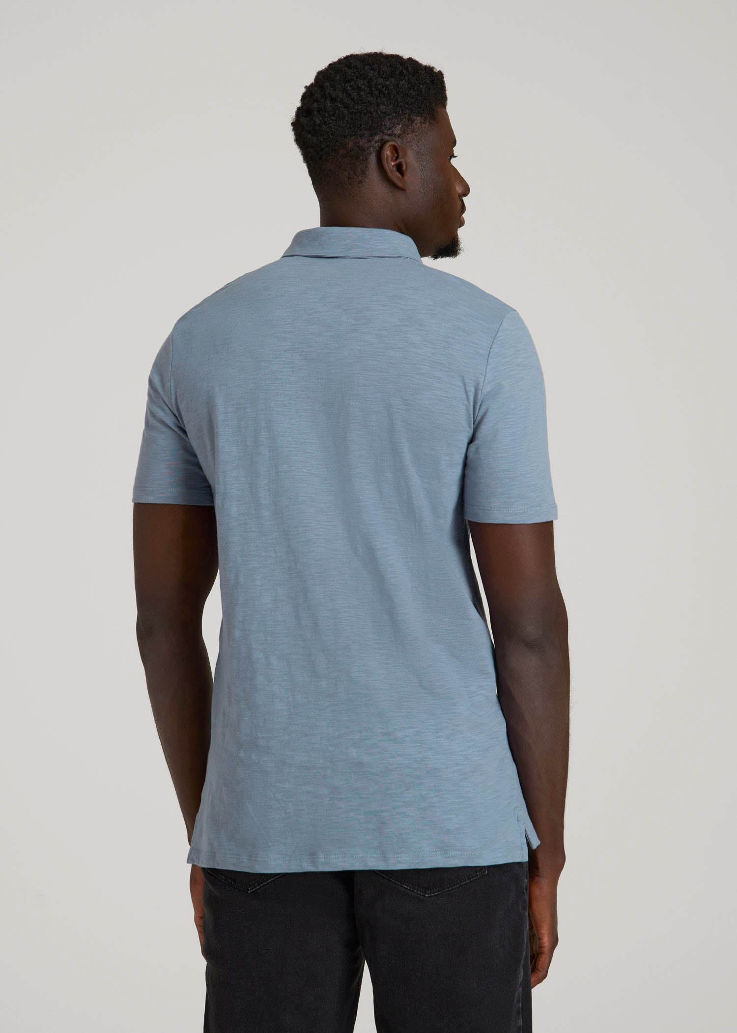 American Tall Men Slub Self Collar Polo Shirt for Tall Men in Chambray