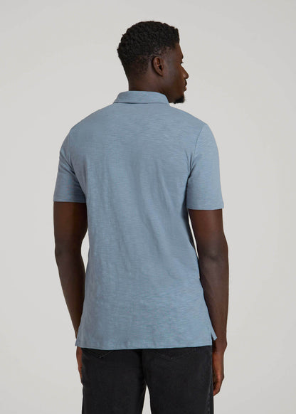 American Tall Men Slub Self Collar Polo Shirt for Tall Men in Chambray
