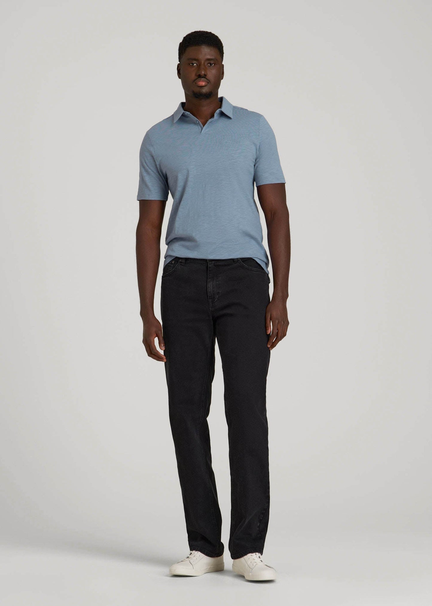 American Tall Men Slub Self Collar Polo Shirt for Tall Men in Chambray