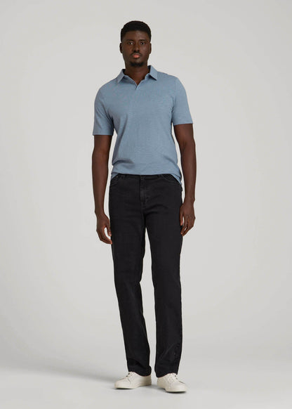American Tall Men Slub Self Collar Polo Shirt for Tall Men in Chambray