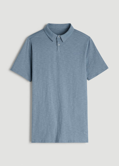 American Tall Men Slub Self Collar Polo Shirt for Tall Men in Chambray