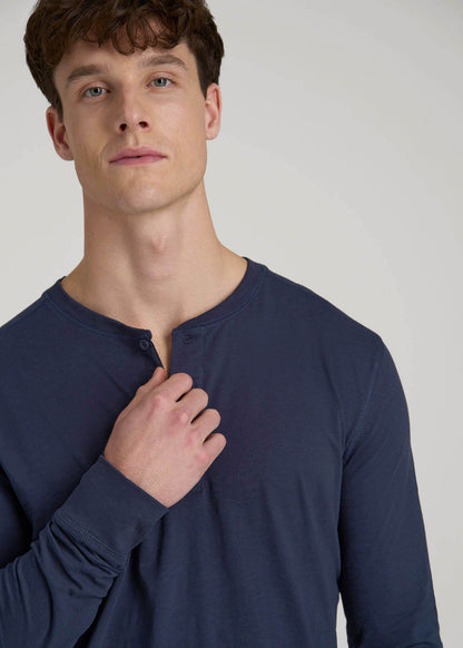American Tall Men Three-Button Long Sleeve Slub Henley for Tall Men in Navy
