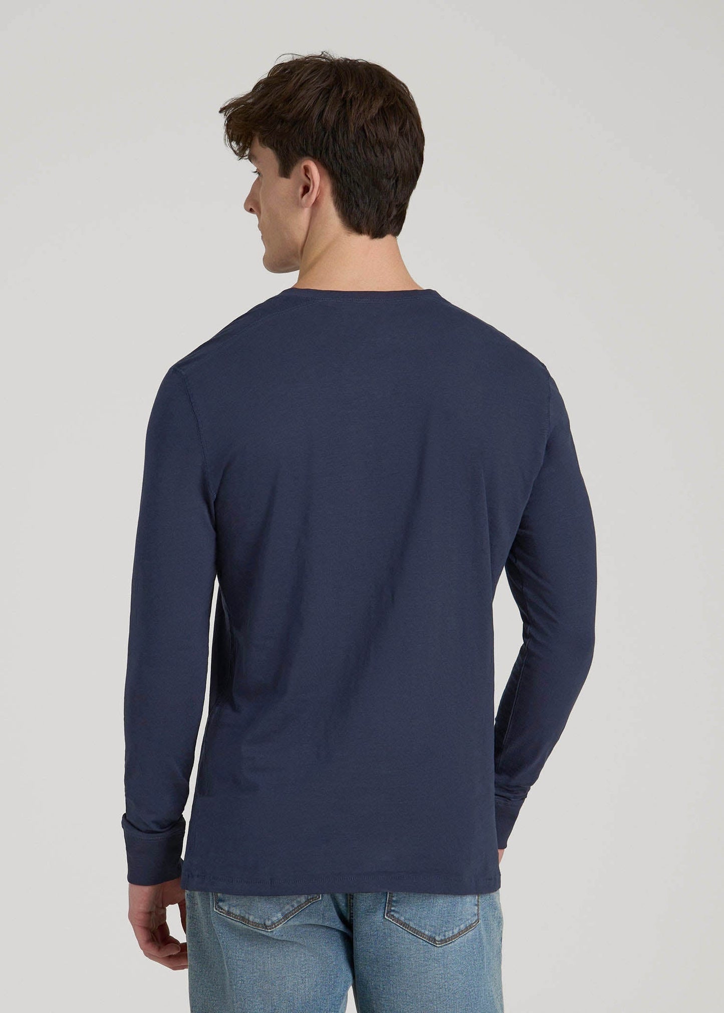 American Tall Men Three-Button Long Sleeve Slub Henley for Tall Men in Navy