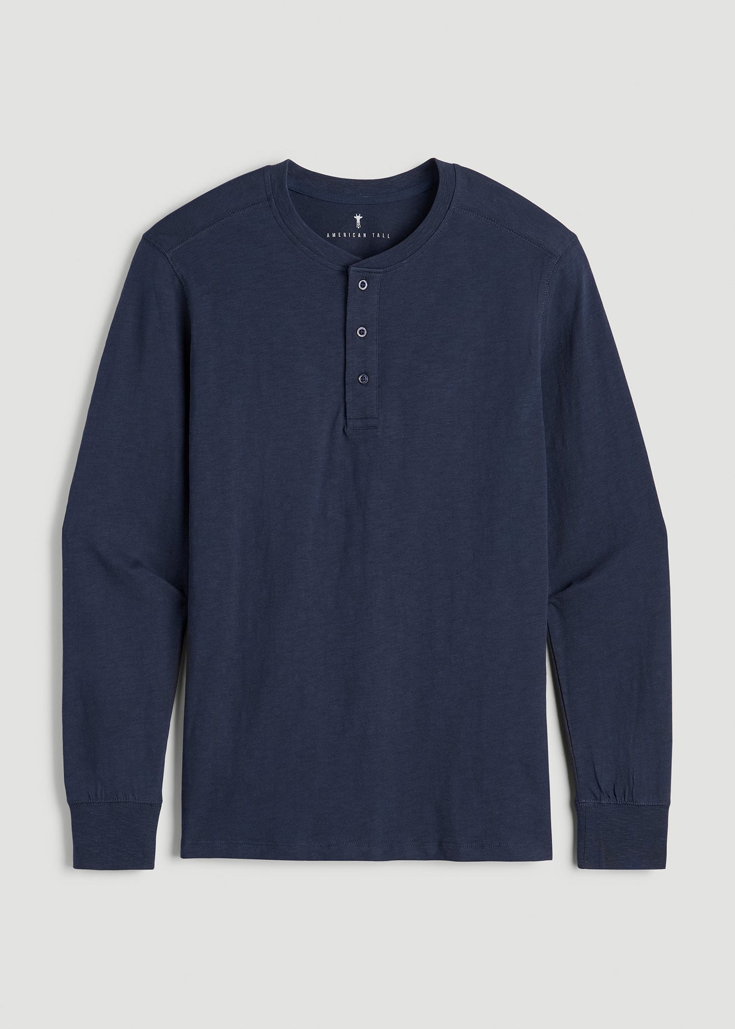 American Tall Men Three-Button Long Sleeve Slub Henley for Tall Men in Navy