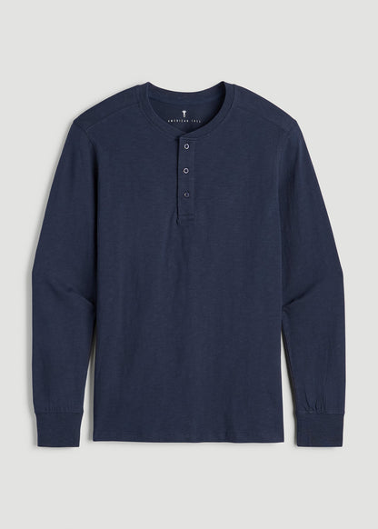 American Tall Men Three-Button Long Sleeve Slub Henley for Tall Men in Navy