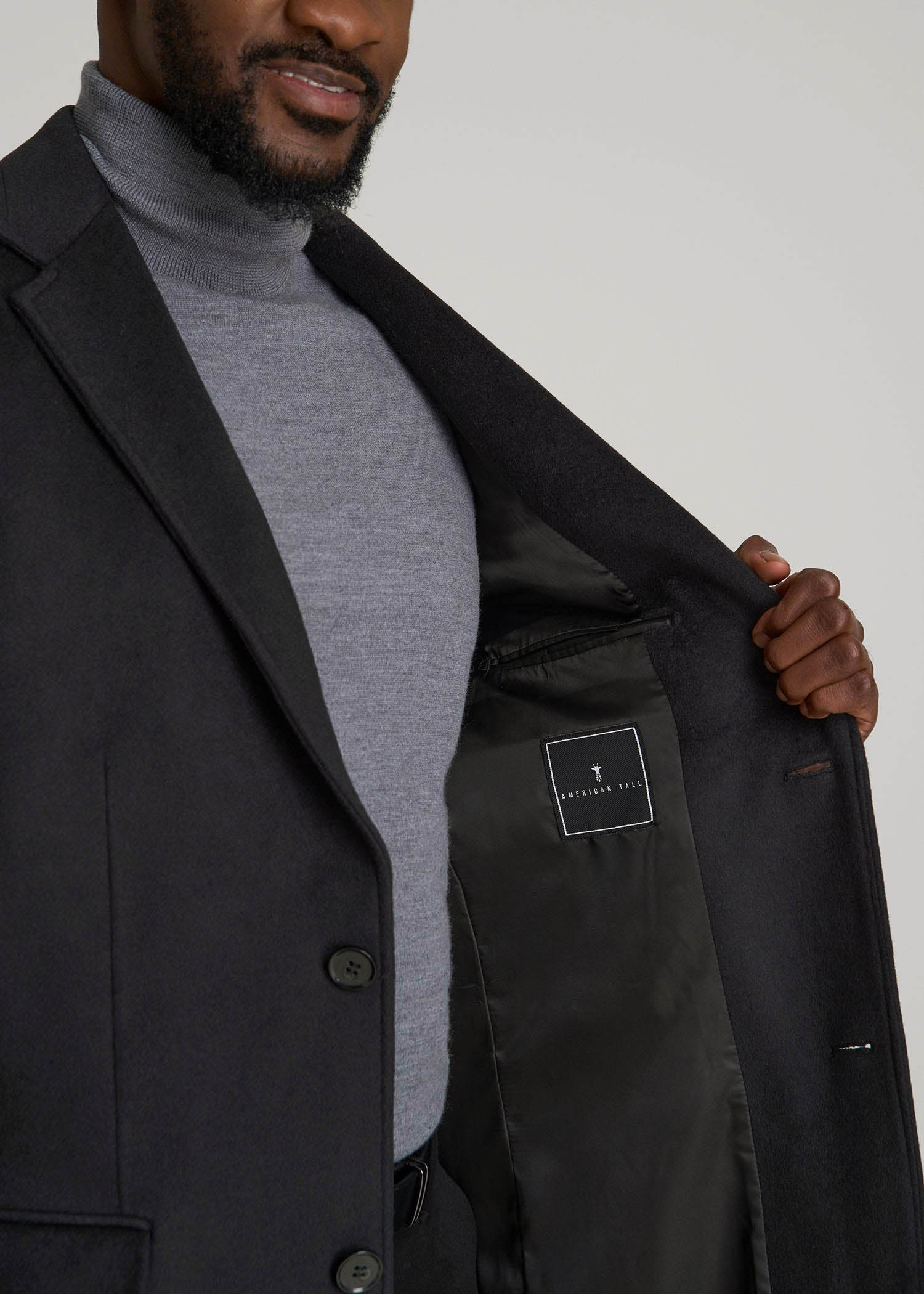 American Tall Men Wool Coat for Tall Men in Charcoal Mix