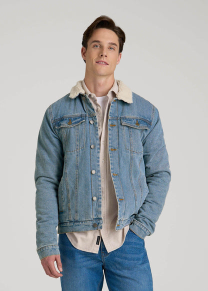 American Tall Men Denim Sherpa Jacket for Tall Men in Stonewash Blue
