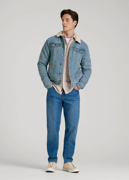 American Tall Men Denim Sherpa Jacket for Tall Men in Stonewash Blue