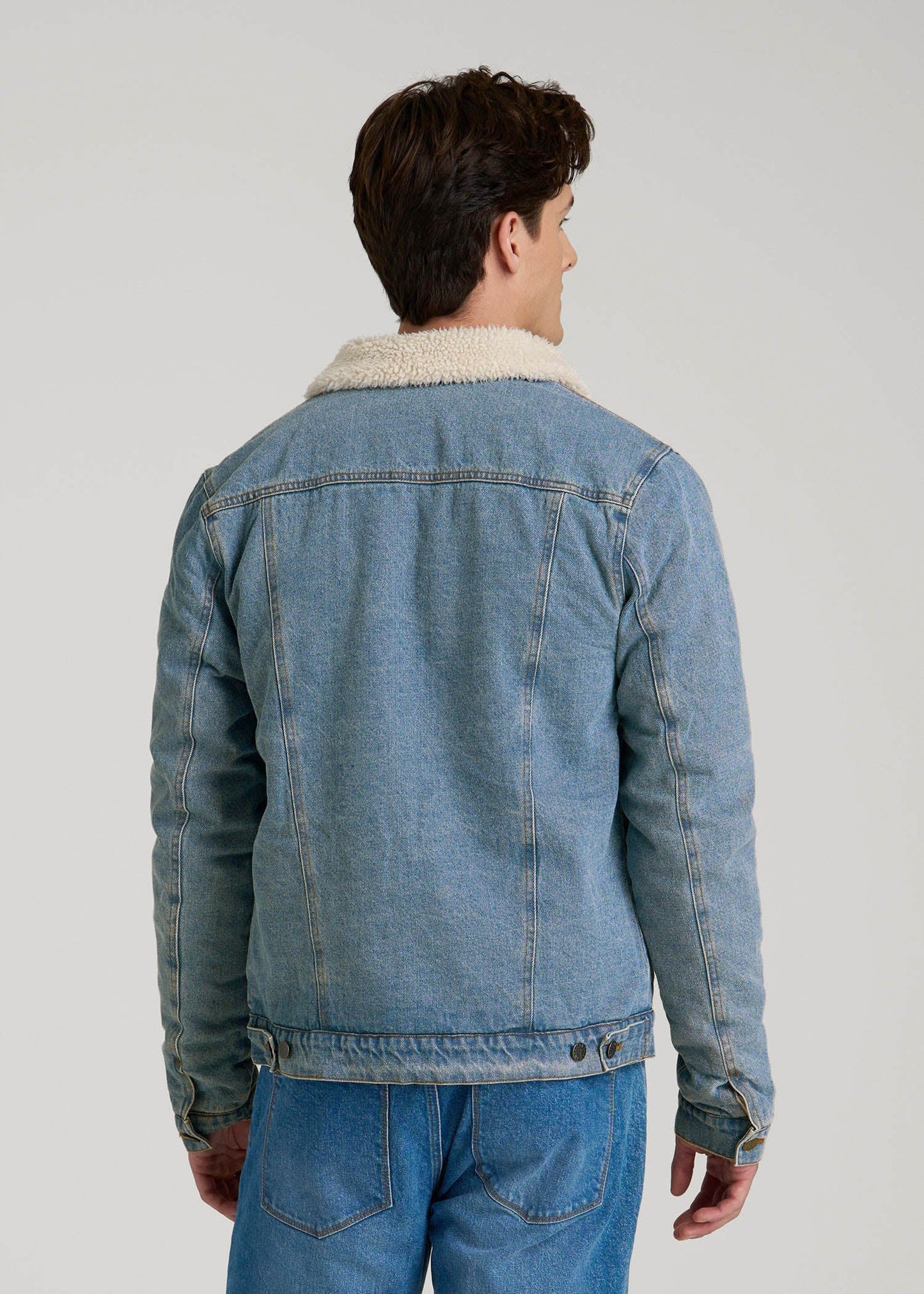 American Tall Men Denim Sherpa Jacket for Tall Men in Stonewash Blue