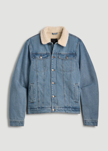 American Tall Men Denim Sherpa Jacket for Tall Men in Stonewash Blue