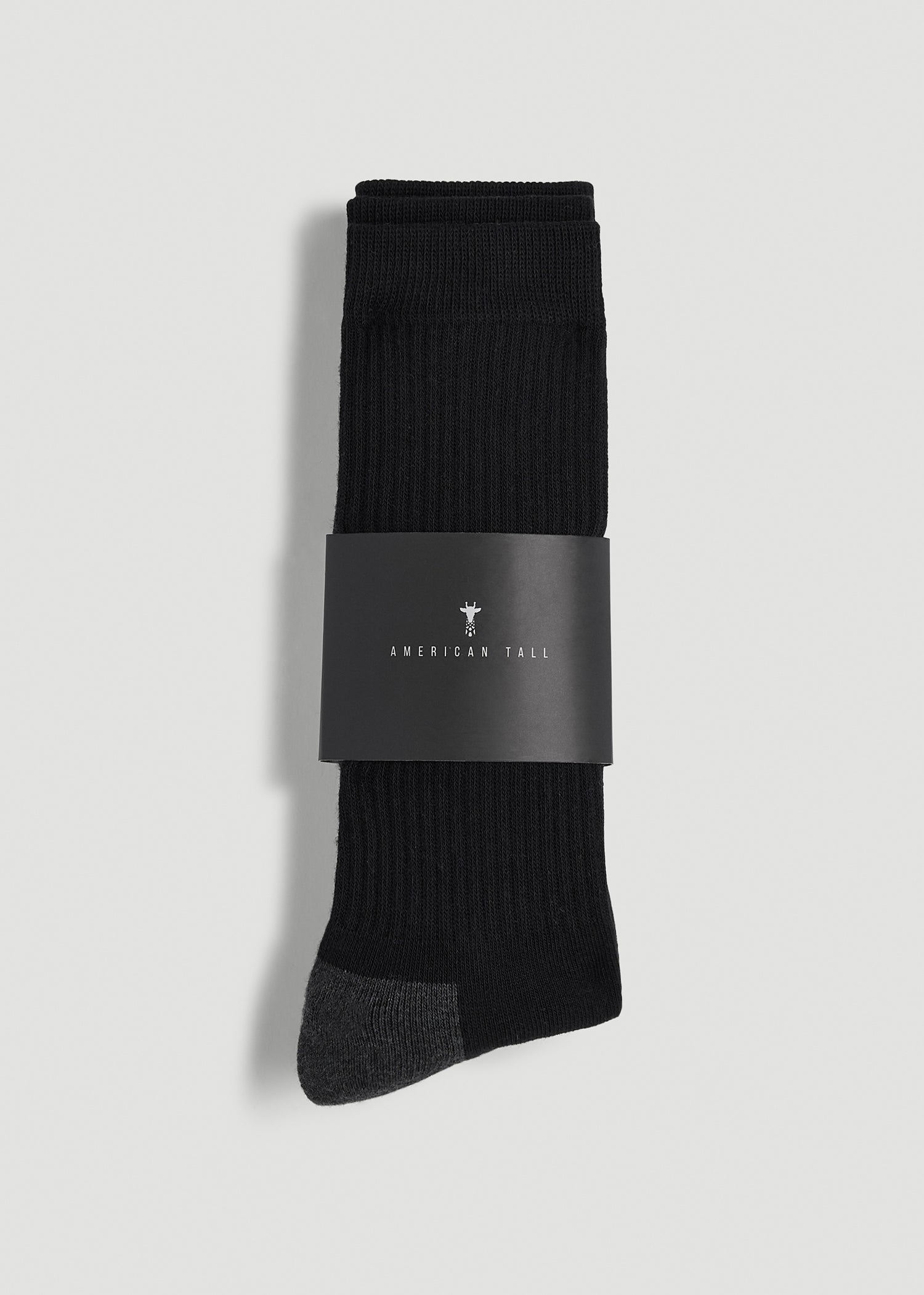 American Tall Men 3-Pack Crew Socks for Tall Men in Black with Grey