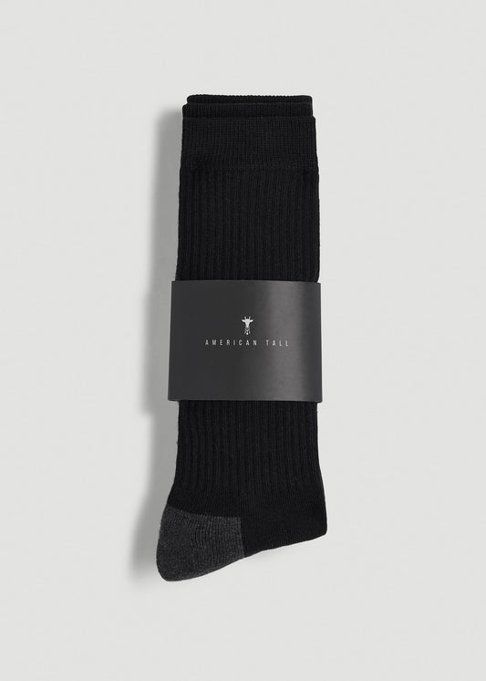 American Tall Men 3-Pack Crew Socks for Tall Men in Black with Grey