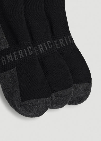 American Tall Men 3-Pack Crew Socks for Tall Men in Black with Grey