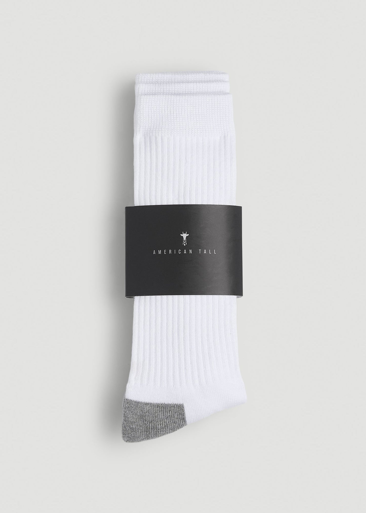 American Tall Men 3-Pack Crew Socks for Tall Men in White with Grey