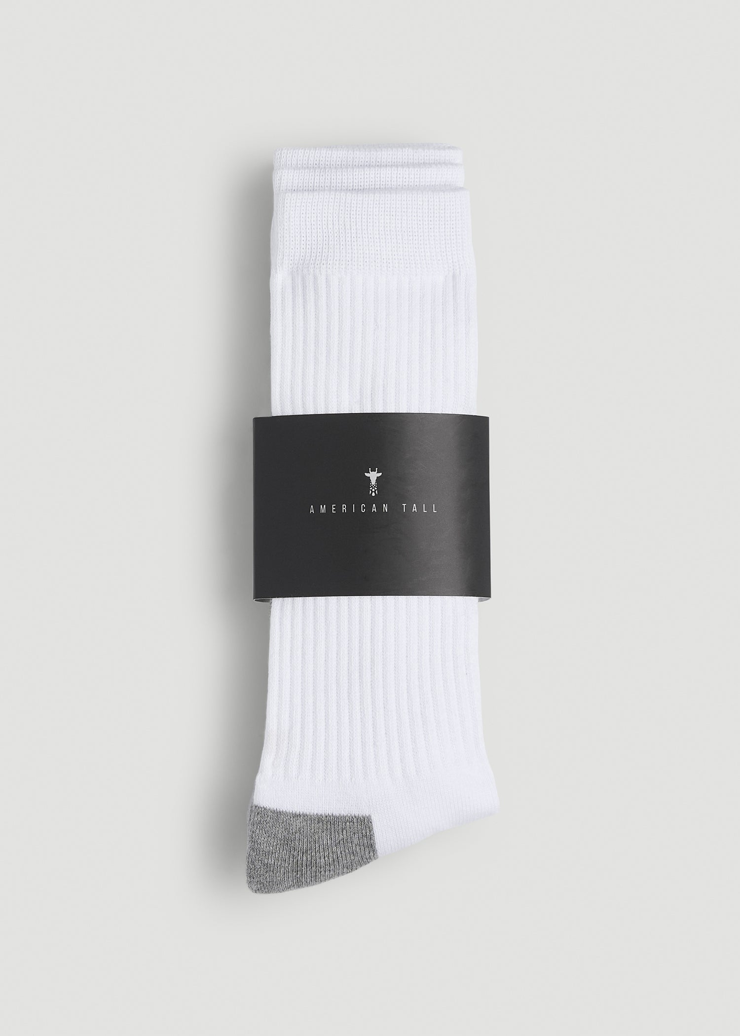 American Tall Men 3-Pack Crew Socks for Tall Men in White with Grey