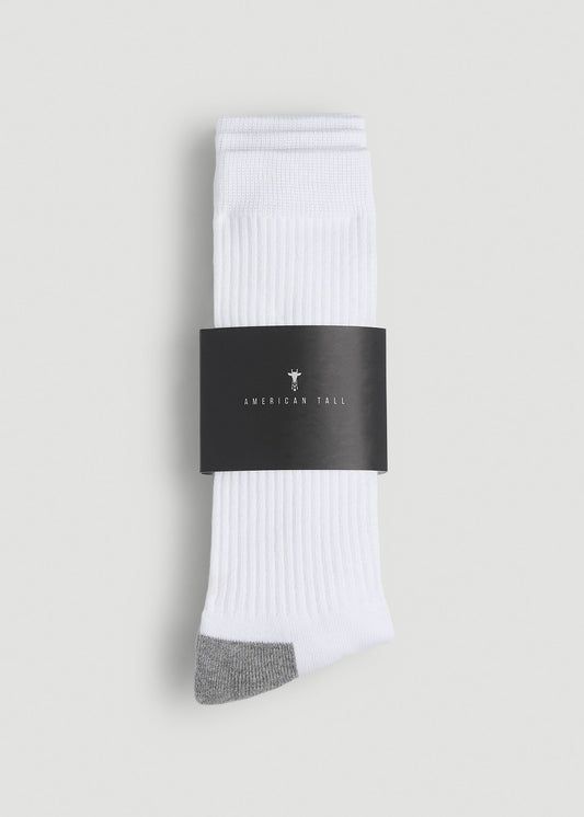 American Tall Men 3-Pack Crew Socks for Tall Men in White with Grey