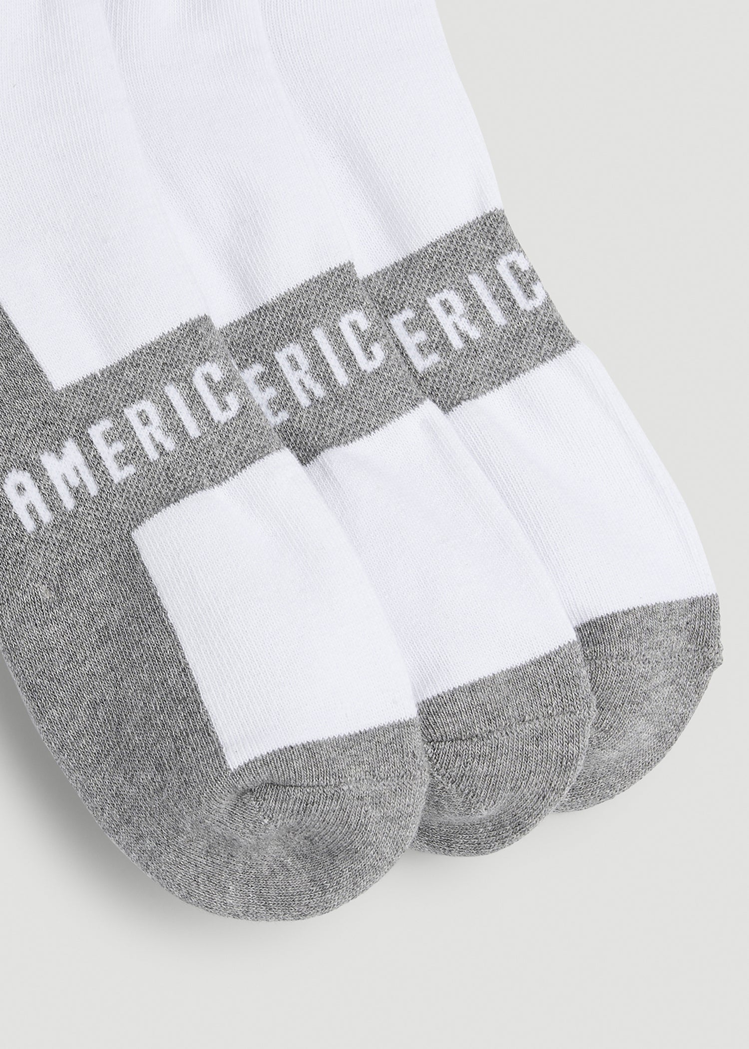 American Tall Men 3-Pack Crew Socks for Tall Men in White with Grey