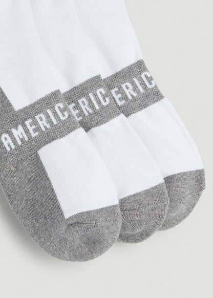 American Tall Men 3-Pack Crew Socks for Tall Men in White with Grey