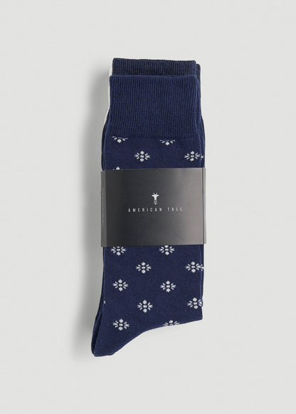 American Tall Men Dress Socks Size 14 to 17 (3-Pack) for Tall Men in Navy/White Sand