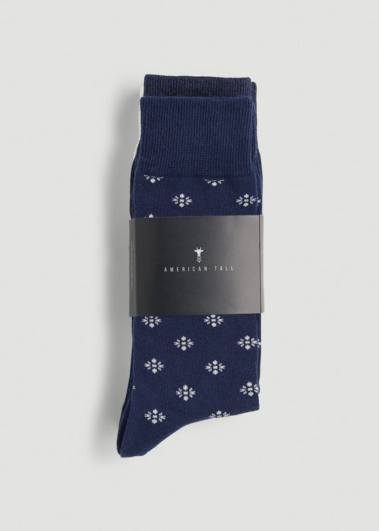 American Tall Men Dress Socks Size 14 to 17 (3-Pack) for Tall Men in Navy/White Sand