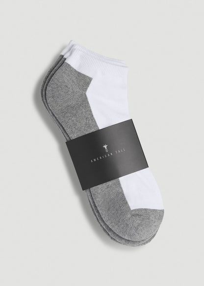 American Tall Men 3-Pack Ankle Socks for Tall Men in White with Grey