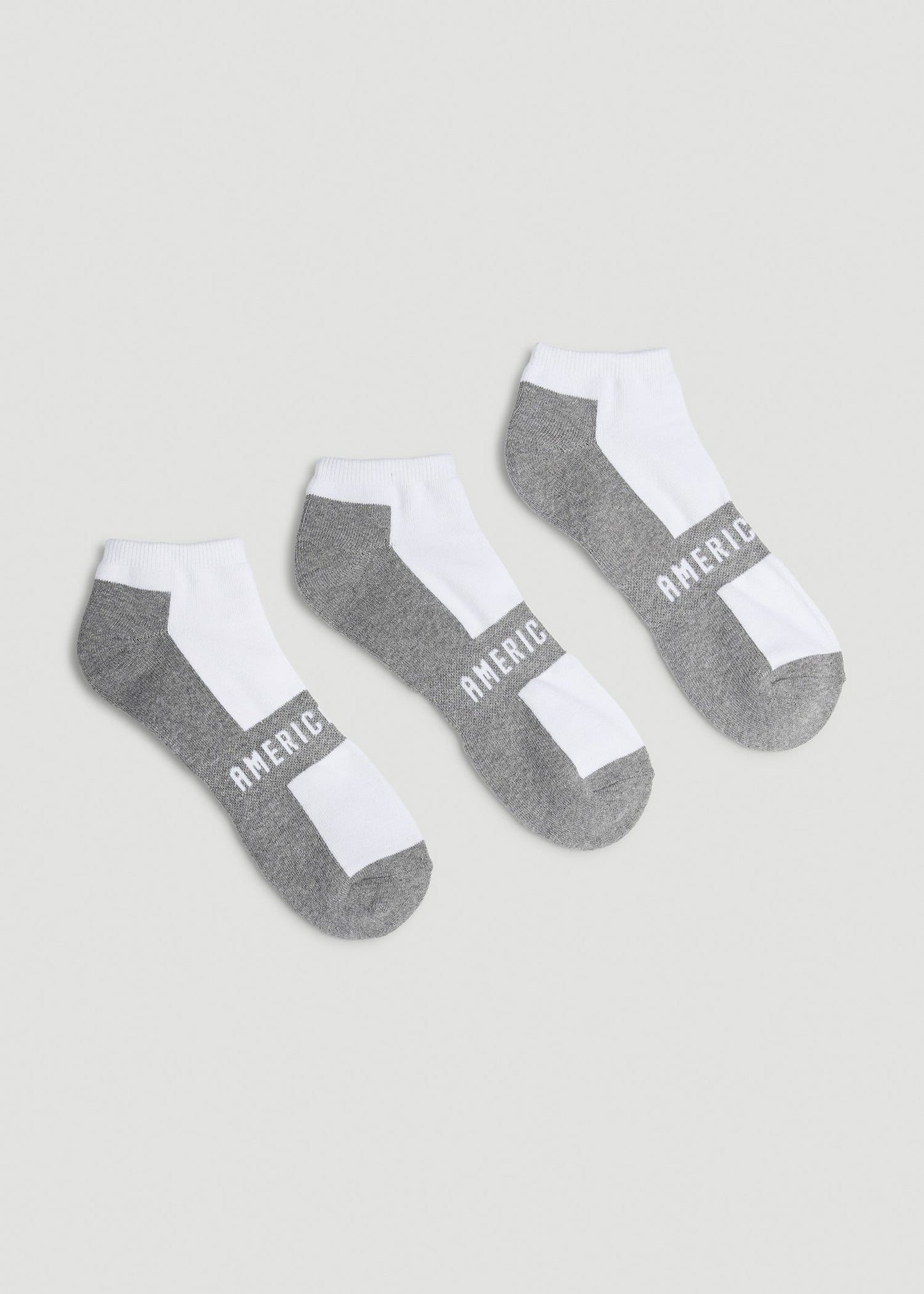 American Tall Men 3-Pack Ankle Socks for Tall Men in White with Grey