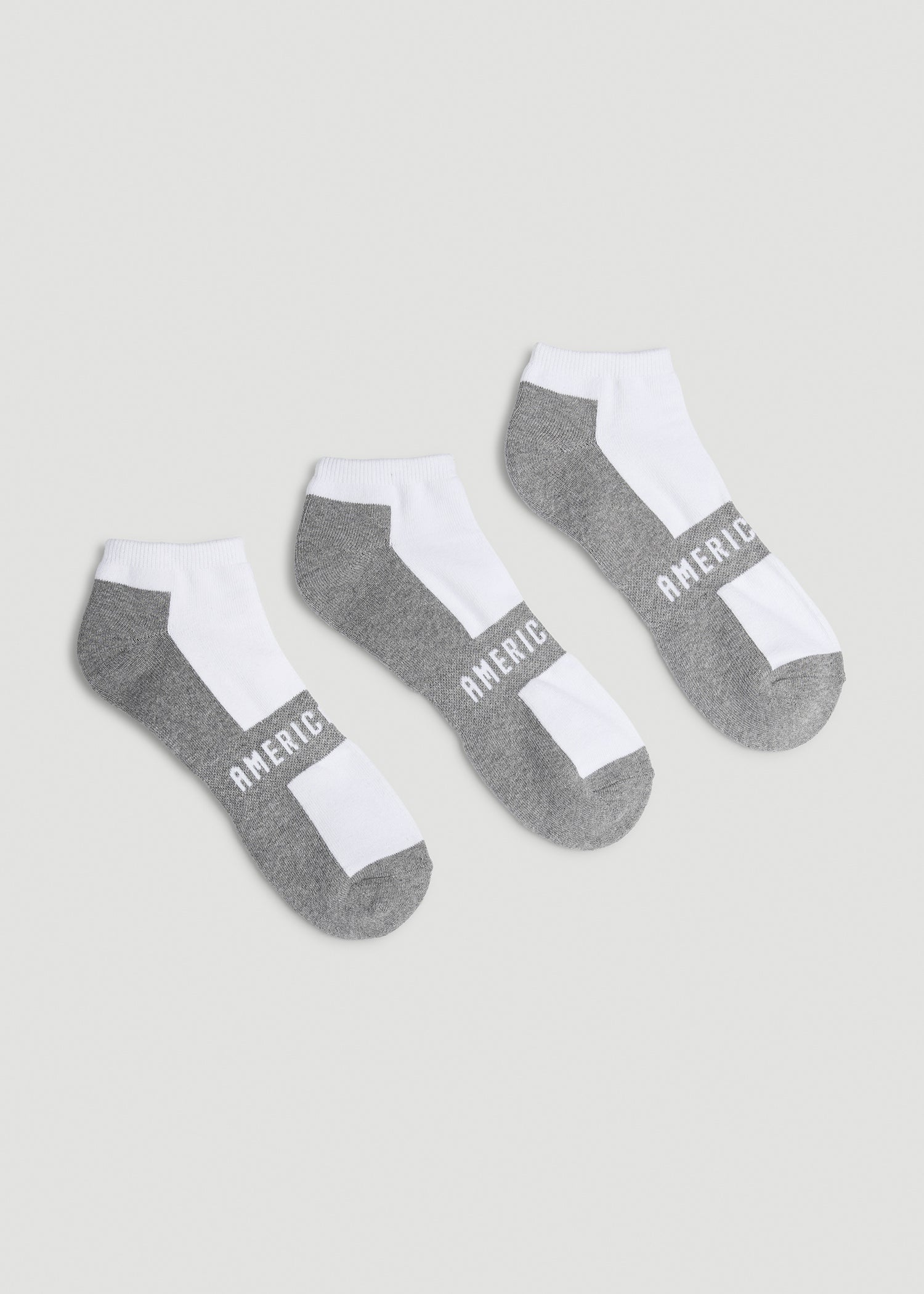 American Tall Men 3-Pack Ankle Socks for Tall Men in White with Grey