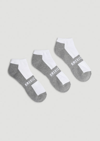American Tall Men 3-Pack Ankle Socks for Tall Men in White with Grey