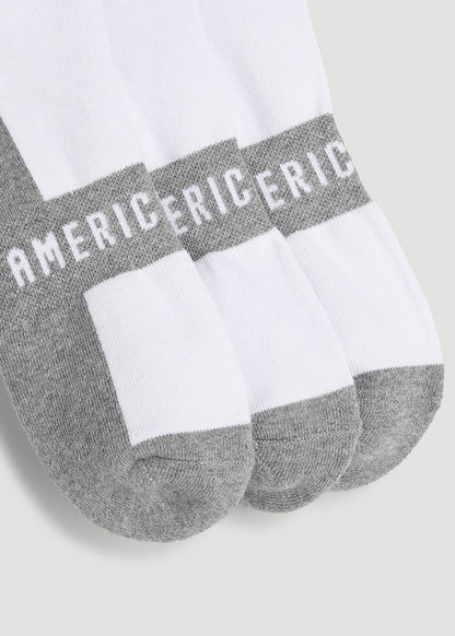 American Tall Men 3-Pack Ankle Socks for Tall Men in White with Grey