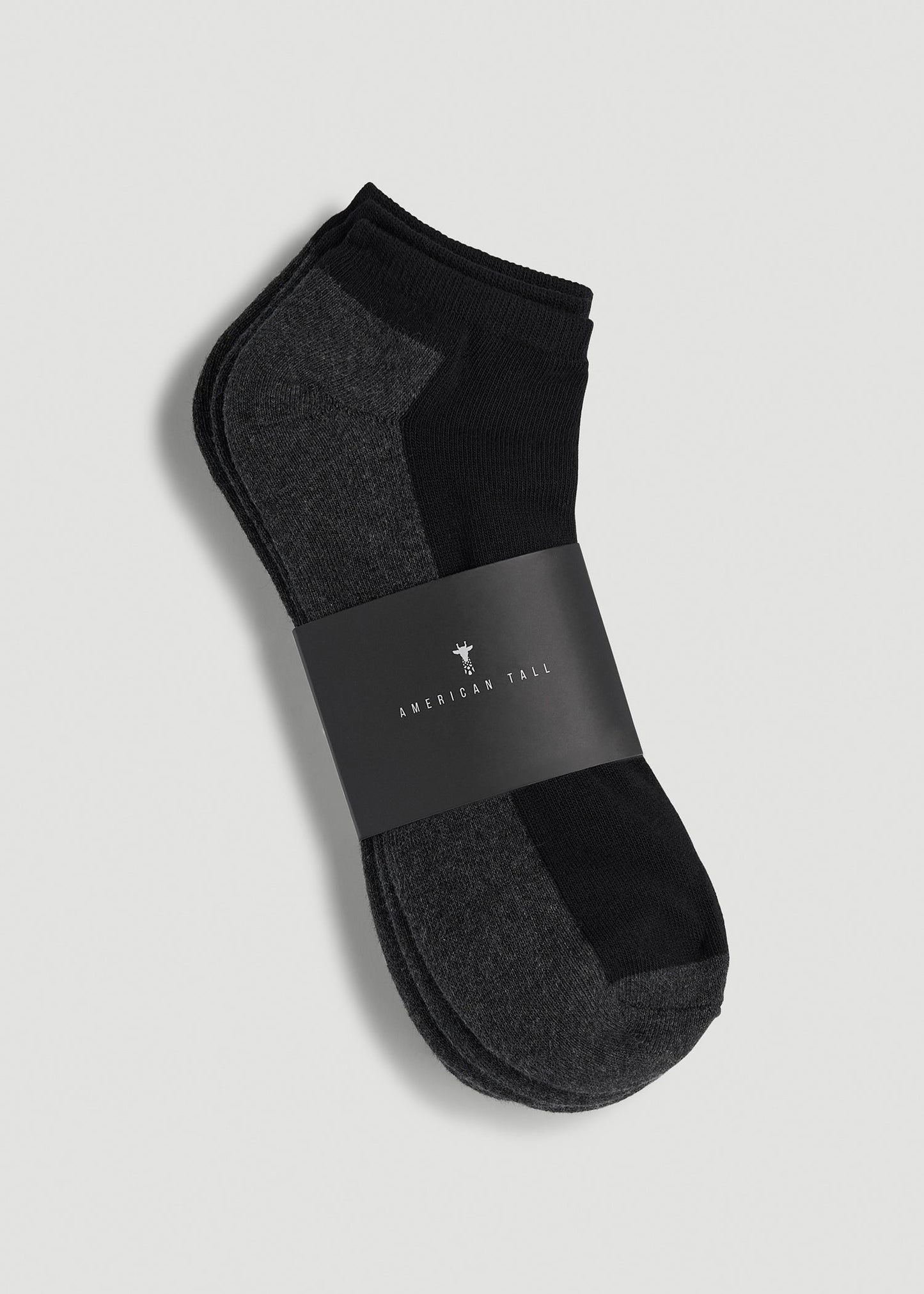 American Tall Men 3-Pack Ankle Socks for Tall Men in Black with Grey