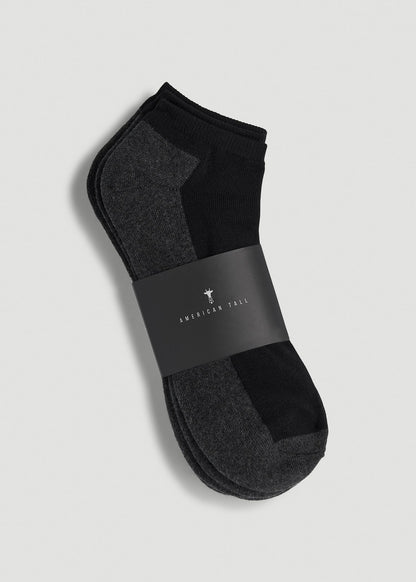 American Tall Men 3-Pack Ankle Socks for Tall Men in Black with Grey