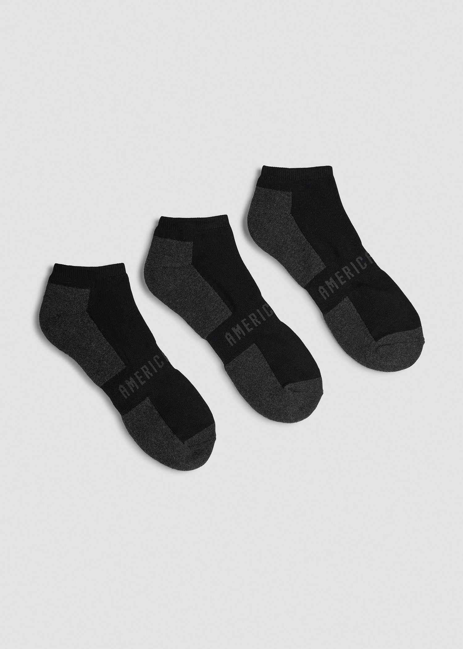 American Tall Men 3-Pack Ankle Socks for Tall Men in Black with Grey