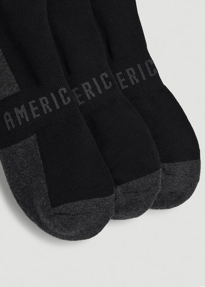 American Tall Men 3-Pack Ankle Socks for Tall Men in Black with Grey