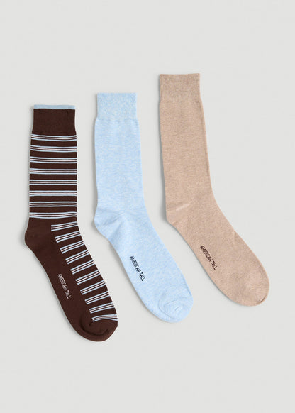 American Tall Men Dress Socks Size 14 to 17 (3-Pack) for Tall Men in Brown/Blue