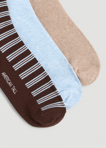 American Tall Men Dress Socks Size 14 to 17 (3-Pack) for Tall Men in Brown/Blue