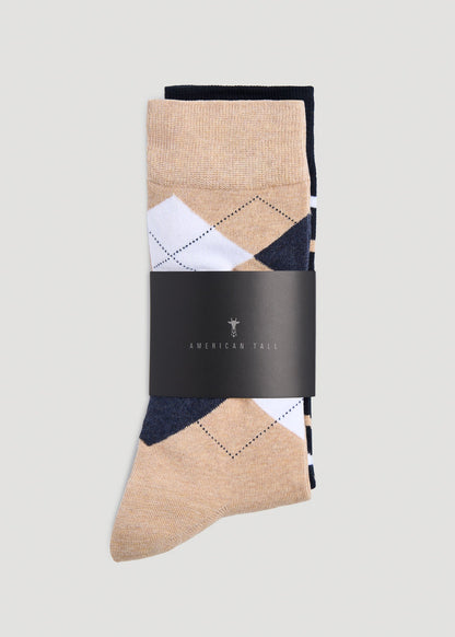American Tall Men Dress Socks Size 14 to 17 (3-Pack) for Tall Men in Pack E