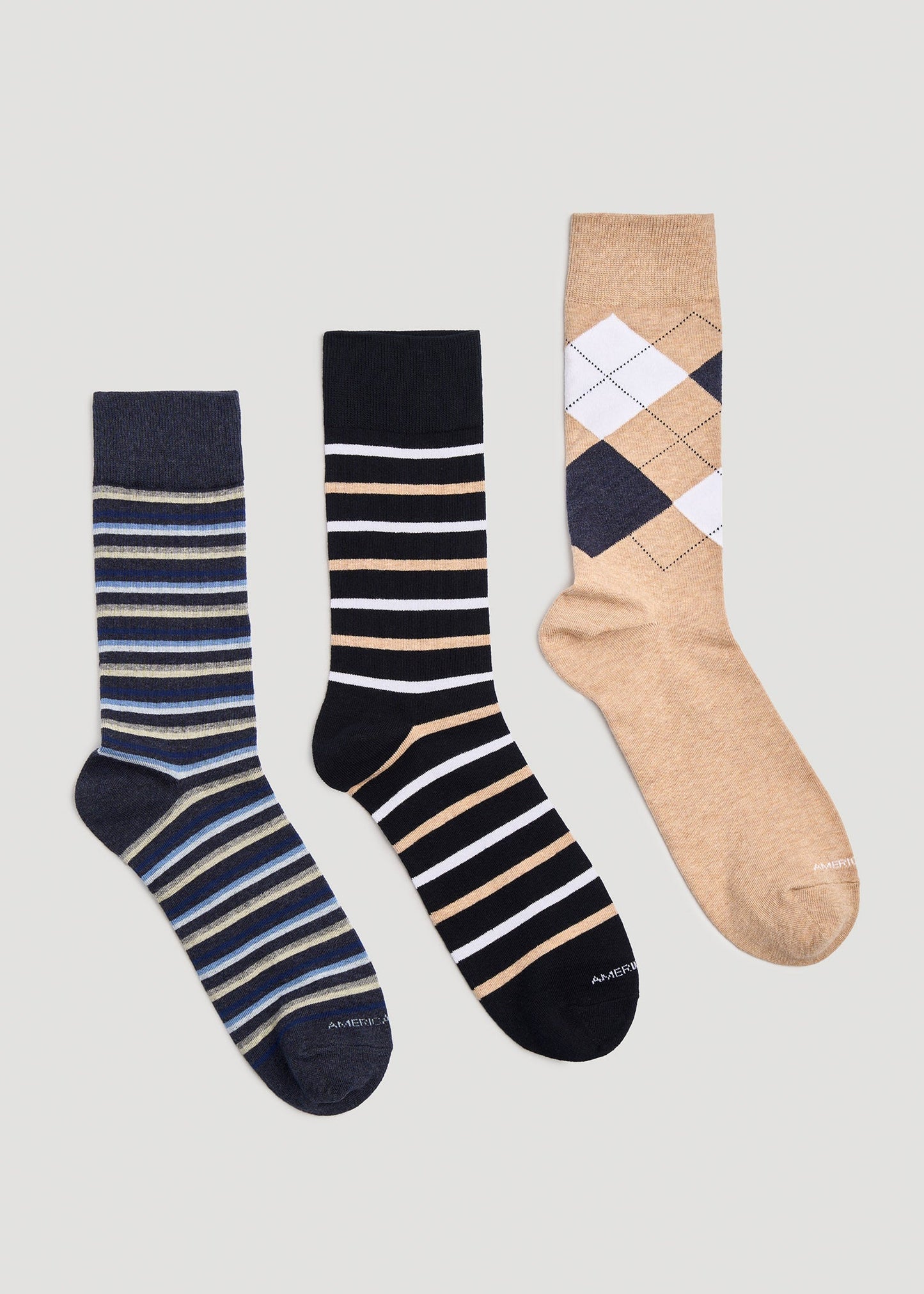 American Tall Men Dress Socks Size 14 to 17 (3-Pack) for Tall Men in Pack E