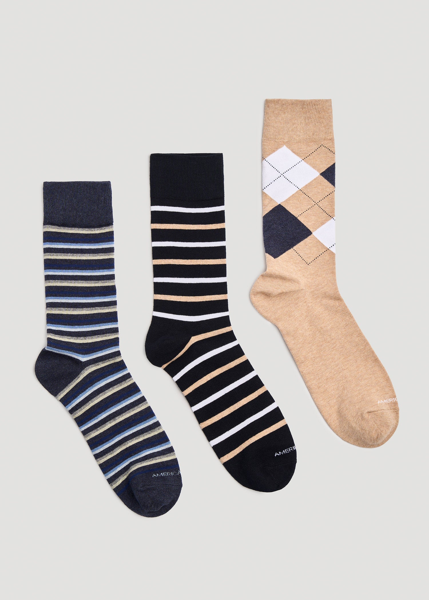 American Tall Men Dress Socks Size 14 to 17 (3-Pack) for Tall Men in Pack E