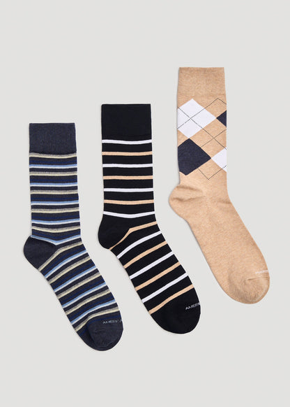 American Tall Men Dress Socks Size 14 to 17 (3-Pack) for Tall Men in Pack E